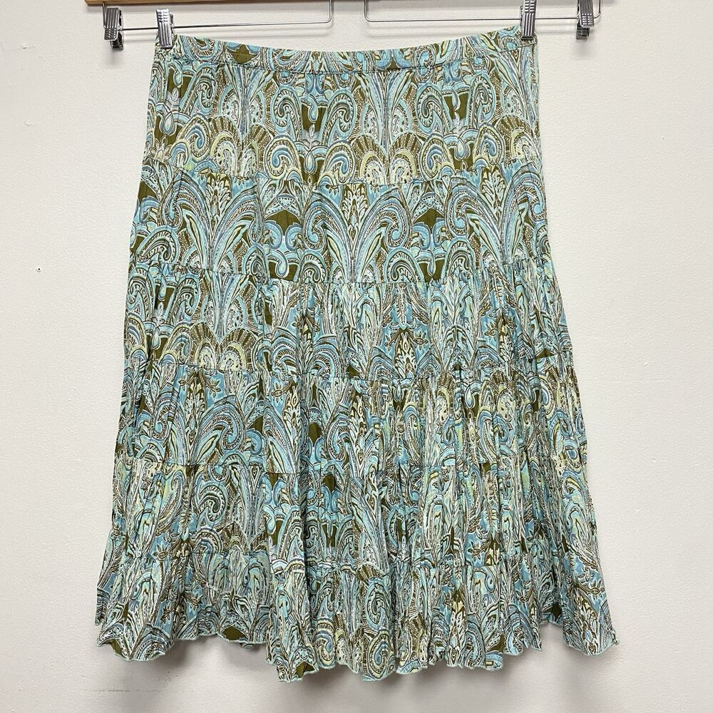 Soft By Avenue Womens Blue Paisley Tiered MIDI Round‎ Skirt Sz 14/16 Boho Preppy